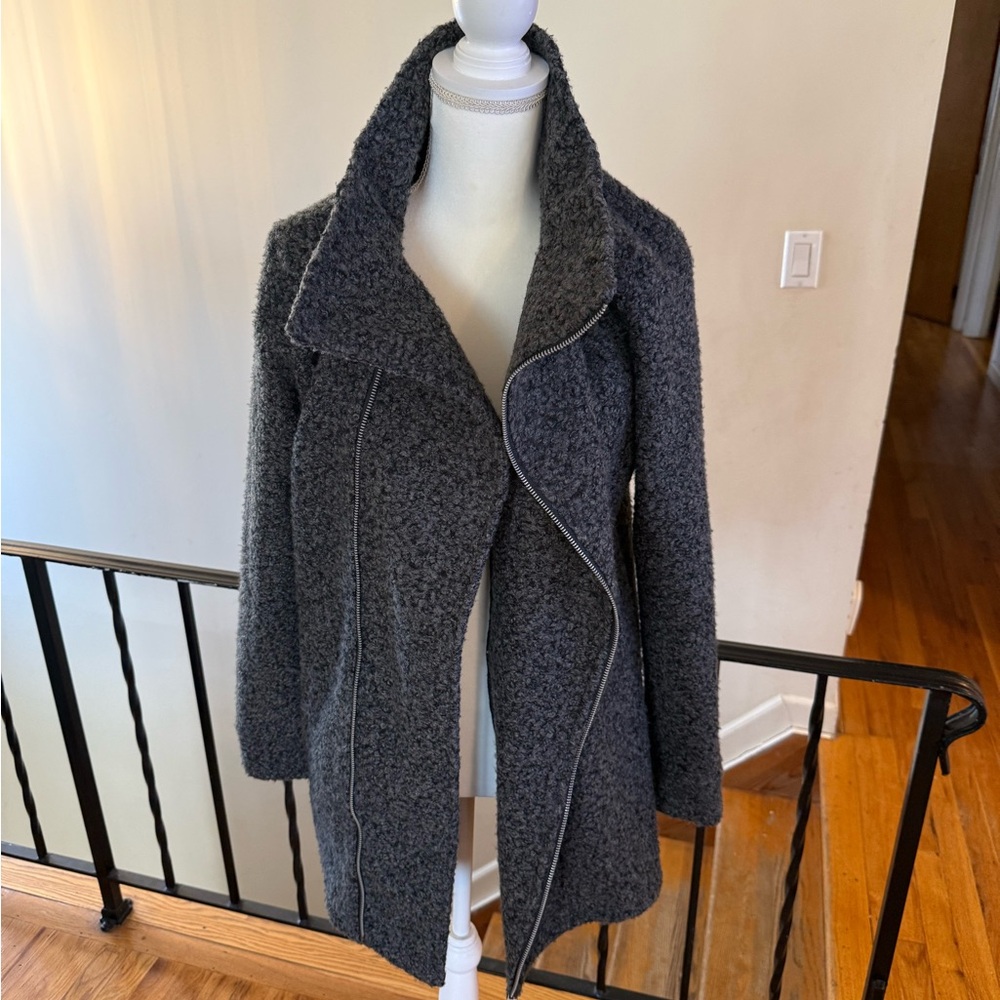 STYLUS Charcoal Gray Teddy Zip-Front Coat. Size S